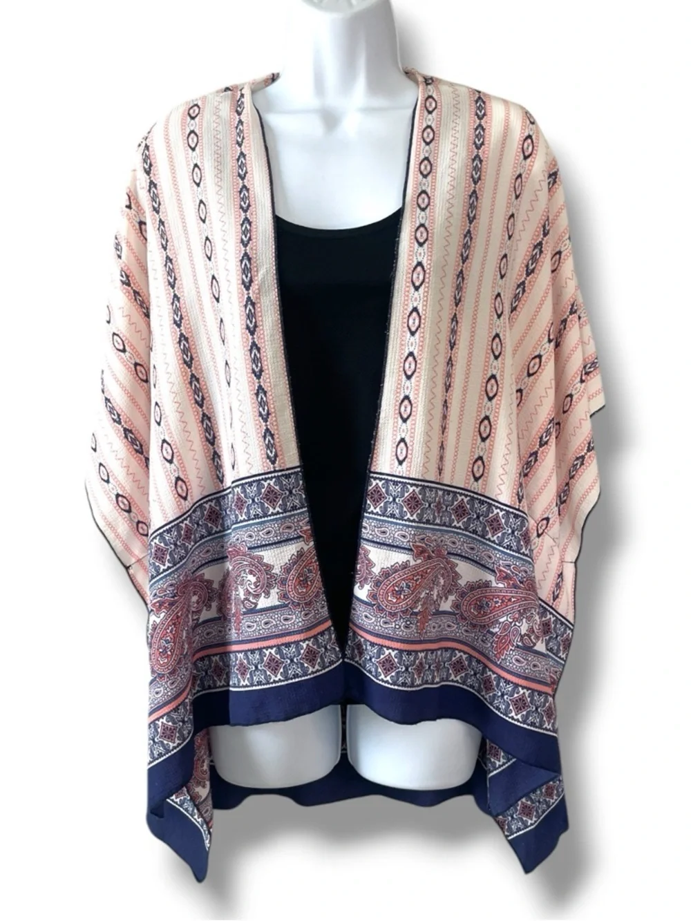 Mimi USA Boho Kimono Cardigan Tribal Print Open Front Lightweight Festival Wrap